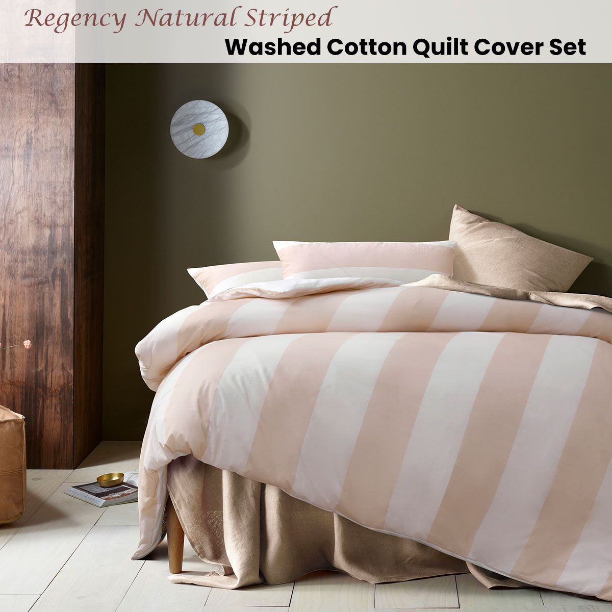 Accessorize Regency Natural Striped Washed Cotton Quilt Cover Set King