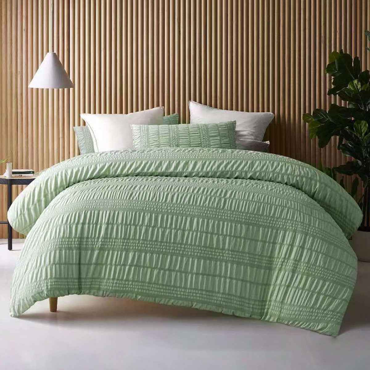 Seersucker Sage Quilt Cover Set King