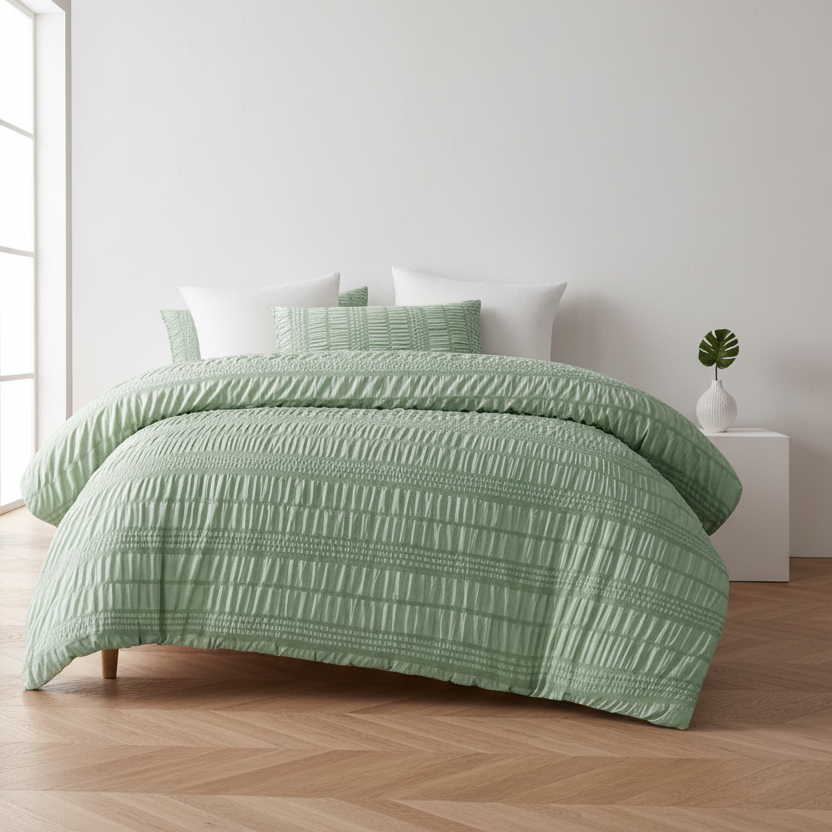 Seersucker Sage Quilt Cover Set King