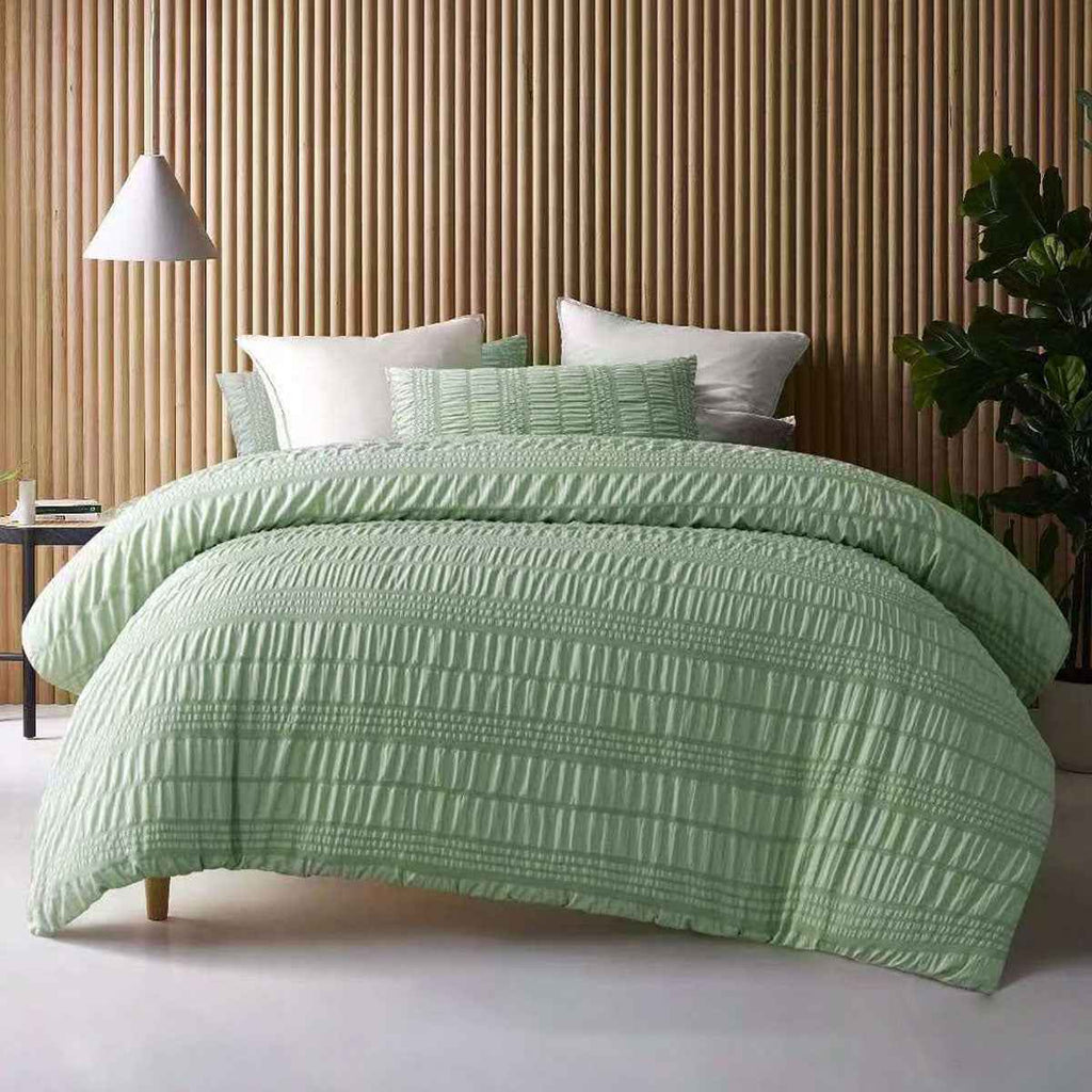 Seersucker Sage Quilt Cover Set Queen