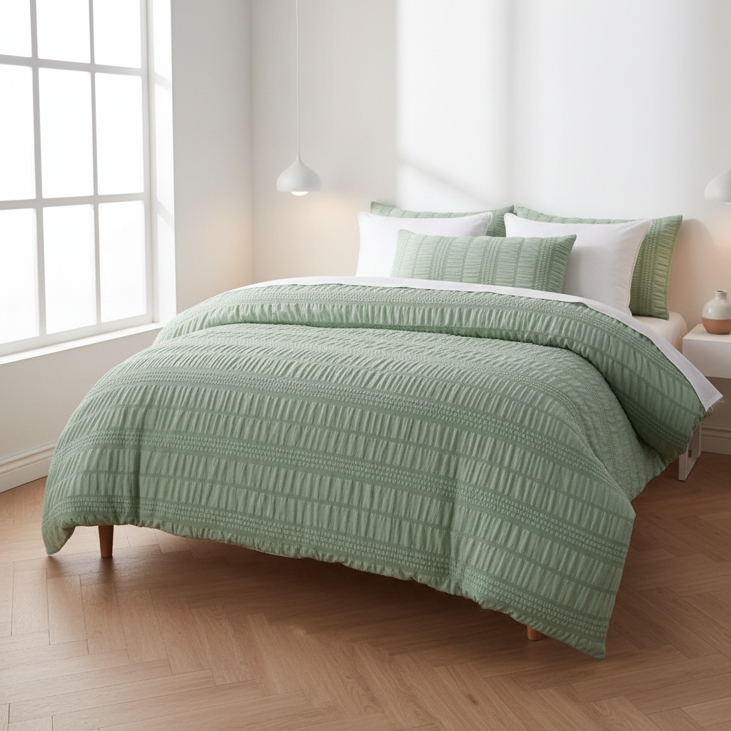 Seersucker Sage Quilt Cover Set Queen