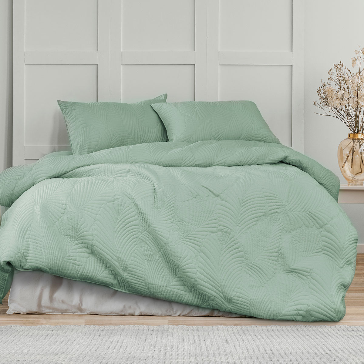 ARDOR MOLLY PALM GREEN QUILTED QUILT COVER SET QUEEN