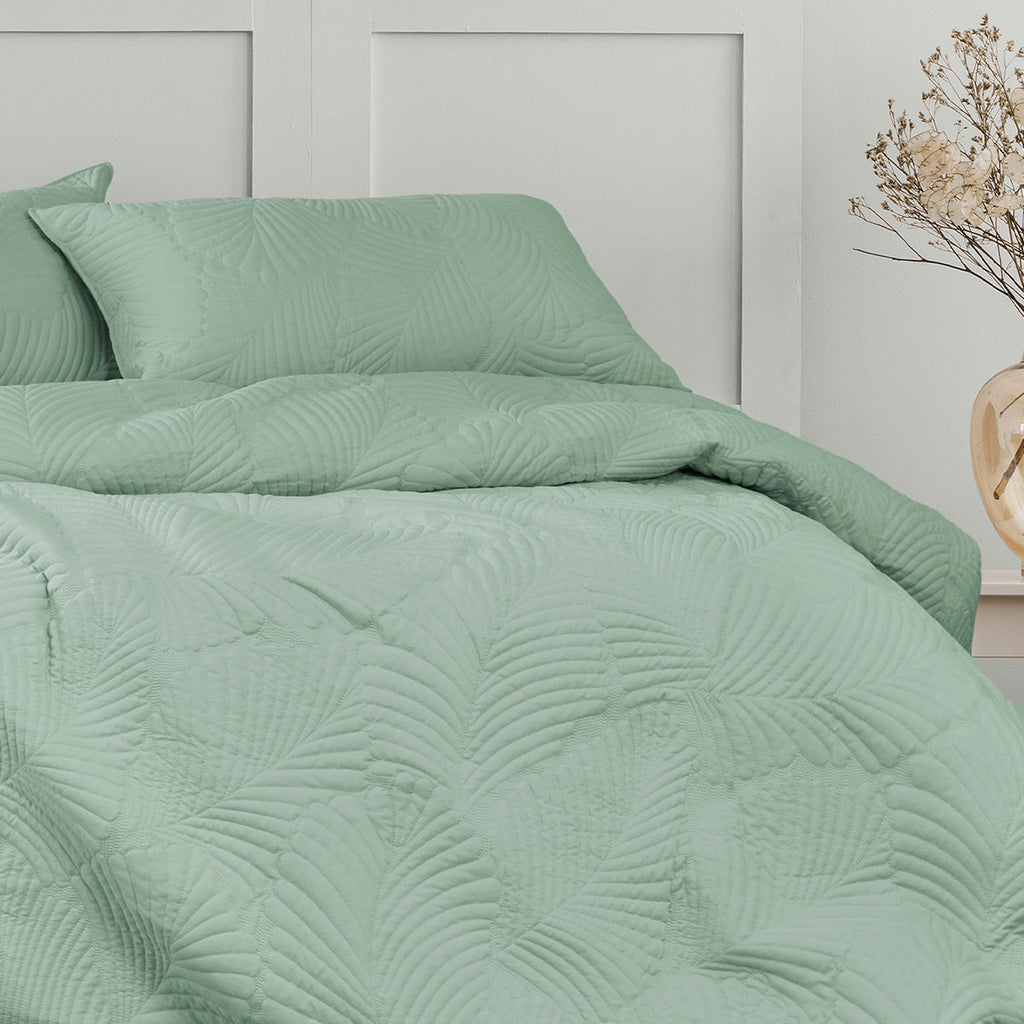 ARDOR MOLLY PALM GREEN QUILTED QUILT COVER SET QUEEN
