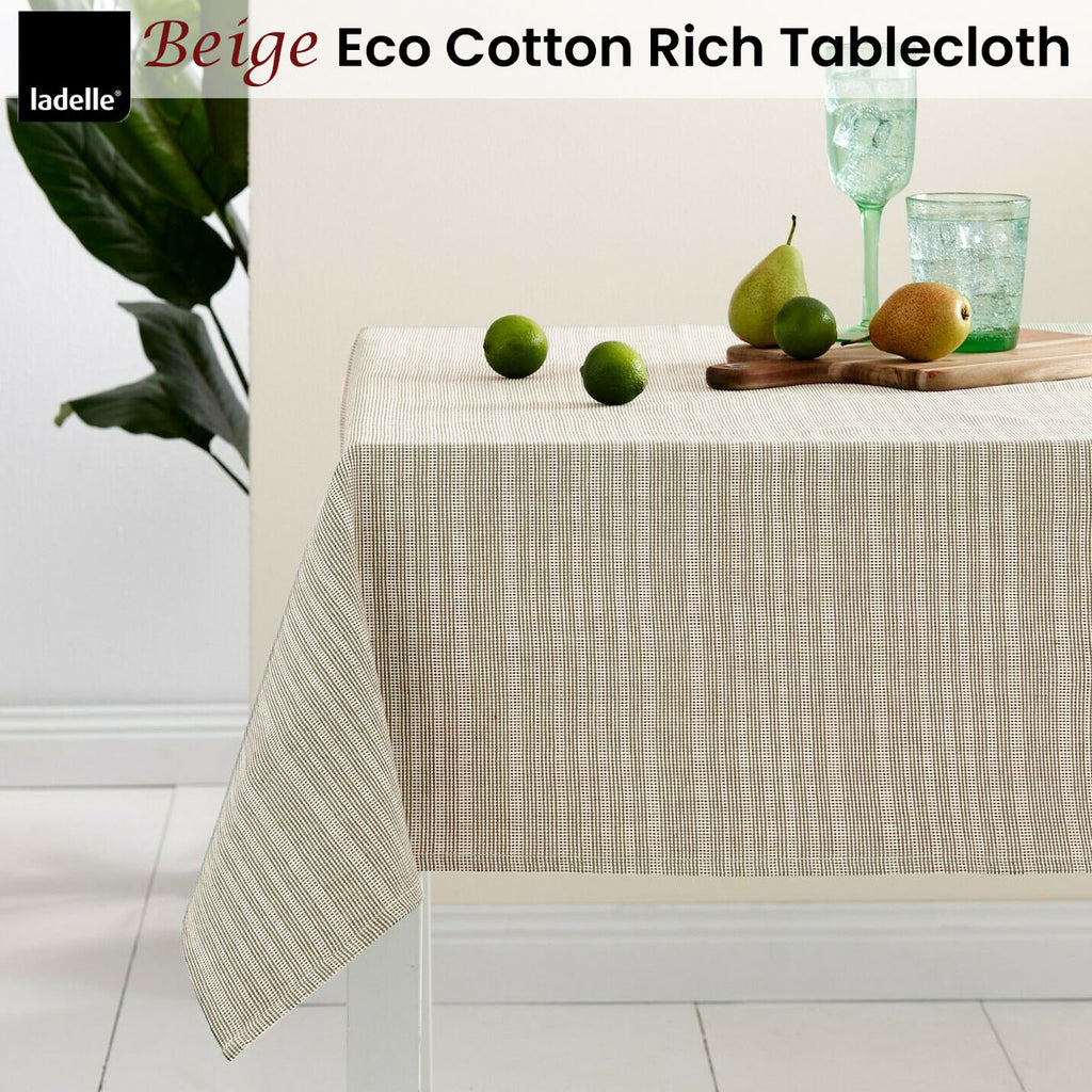 Ladelle Beige Eco Cotton Rich Tablecloth 150 x 265 cm - Royalratri