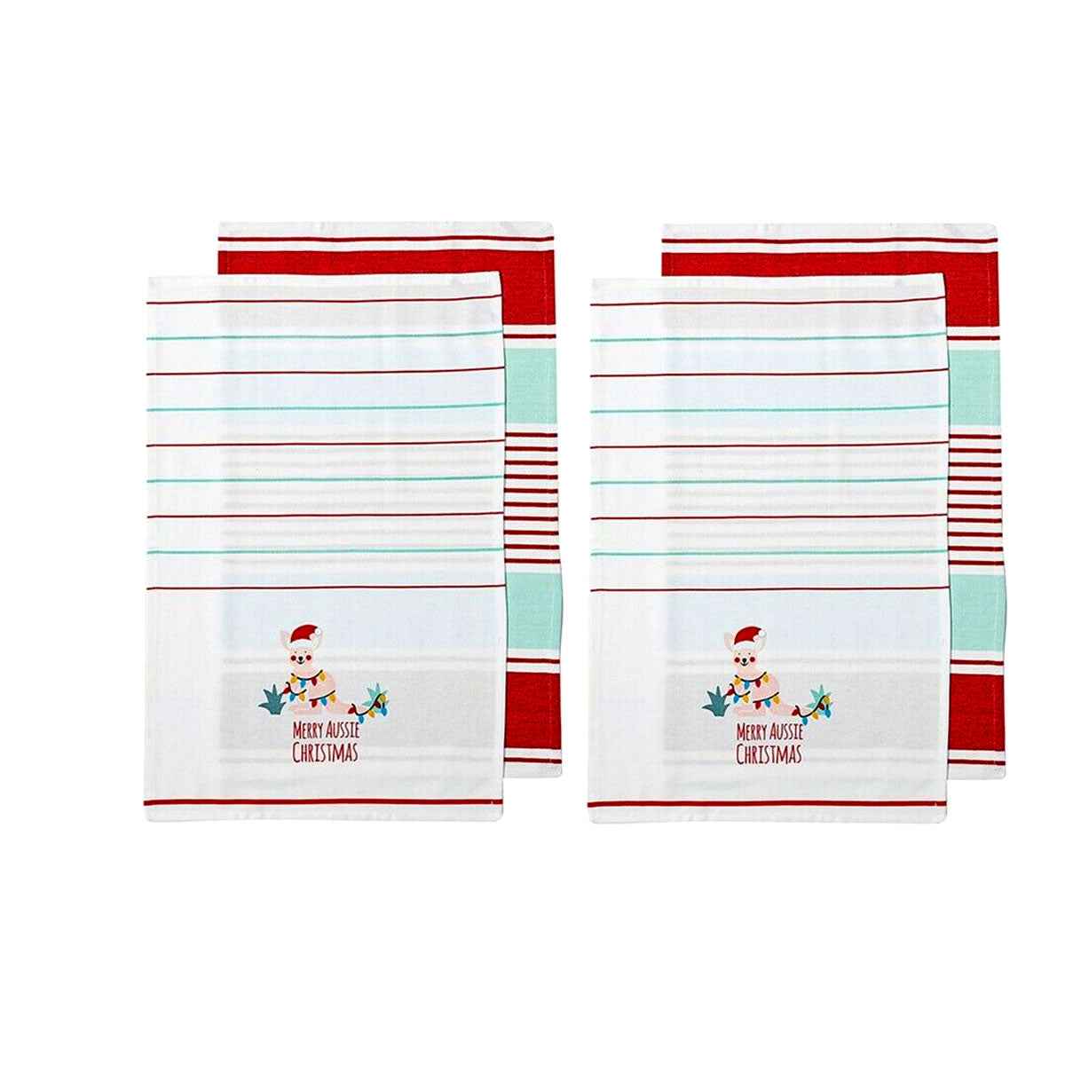 Ladelle Australiana Kangaroo Christmas Kitchen Towels Set of 4 - Royalratri