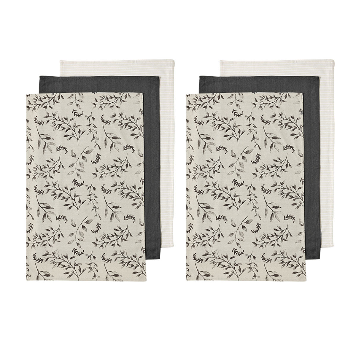 Ladelle Grown Ivy Kitchen Towels Charcoal Set of 6 - Royalratri
