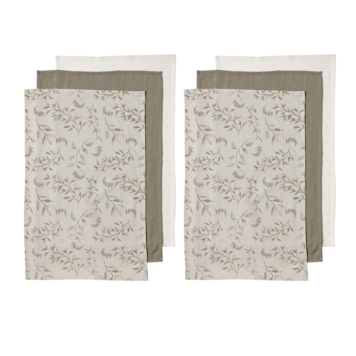 Ladelle Grown Ivy Kitchen Towels Taupe Set of 6 - Royalratri