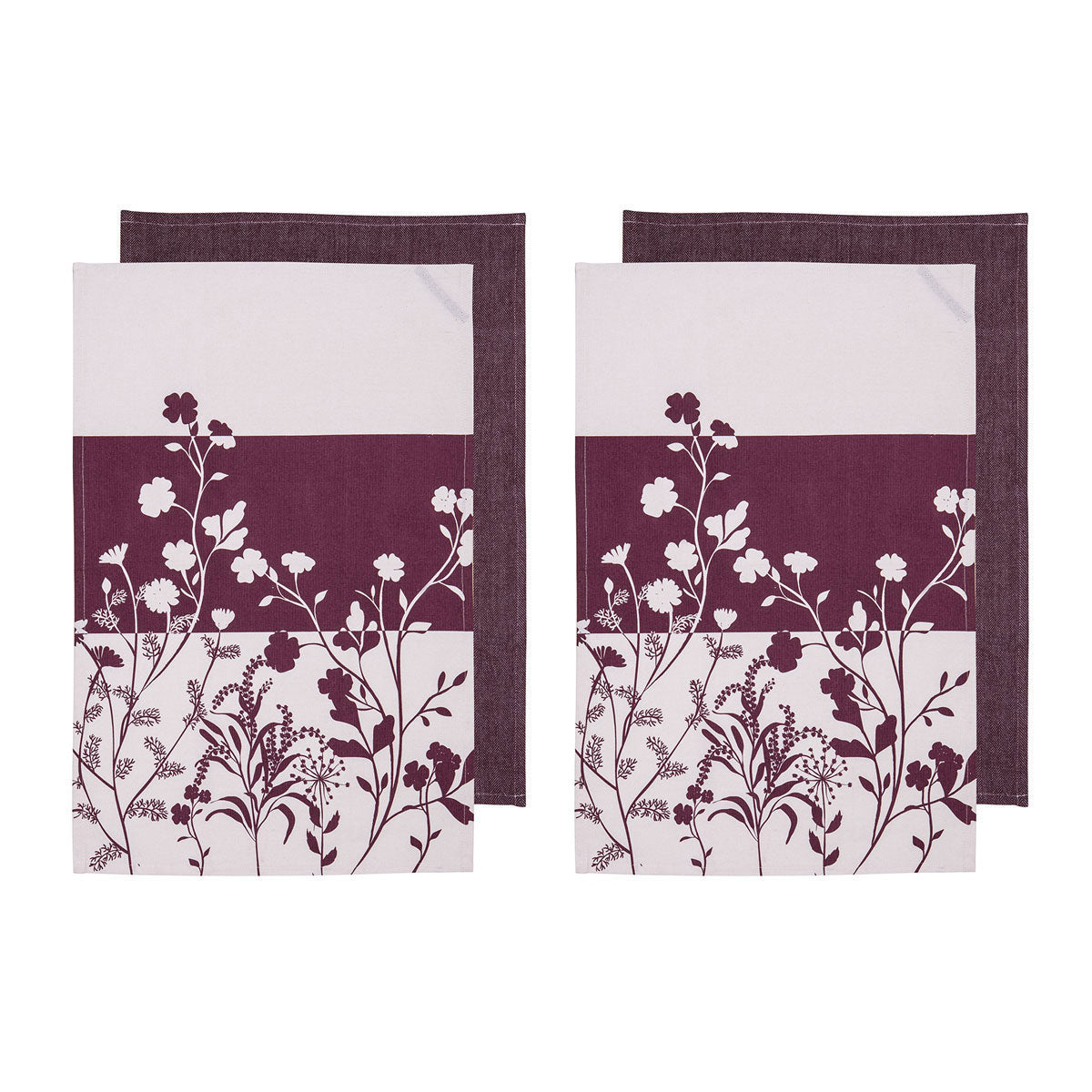 Ladelle Homespun Flower Kitchen Tea Towels Mulberry Set of 4 - Royalratri