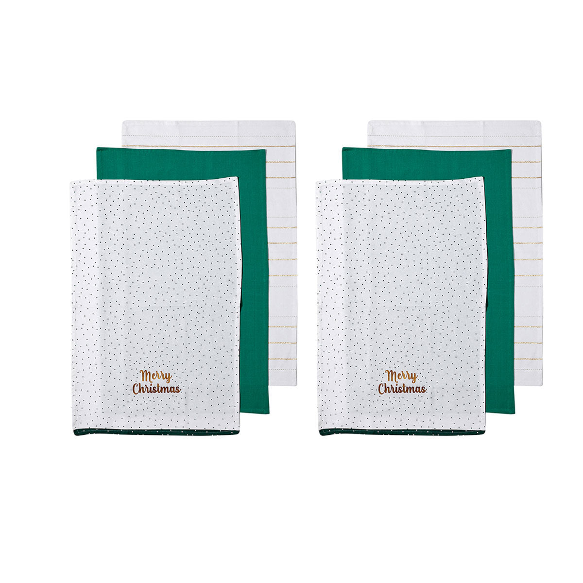 Ladelle Joyful Merry Christmas Kitchen Towels Green Set of 6 - Royalratri