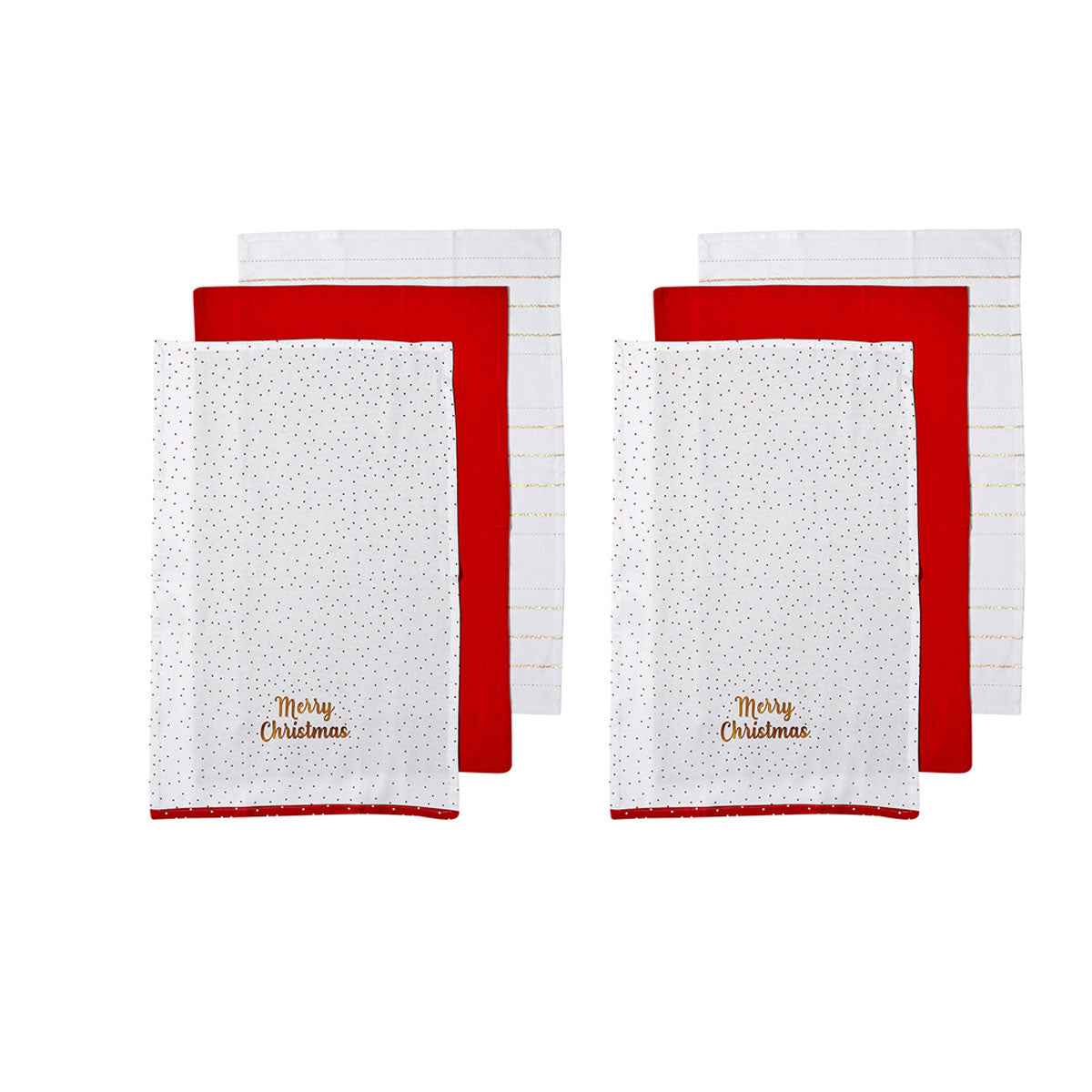 Ladelle Joyful Merry Christmas Kitchen Towels Red Set of 6 - Royalratri