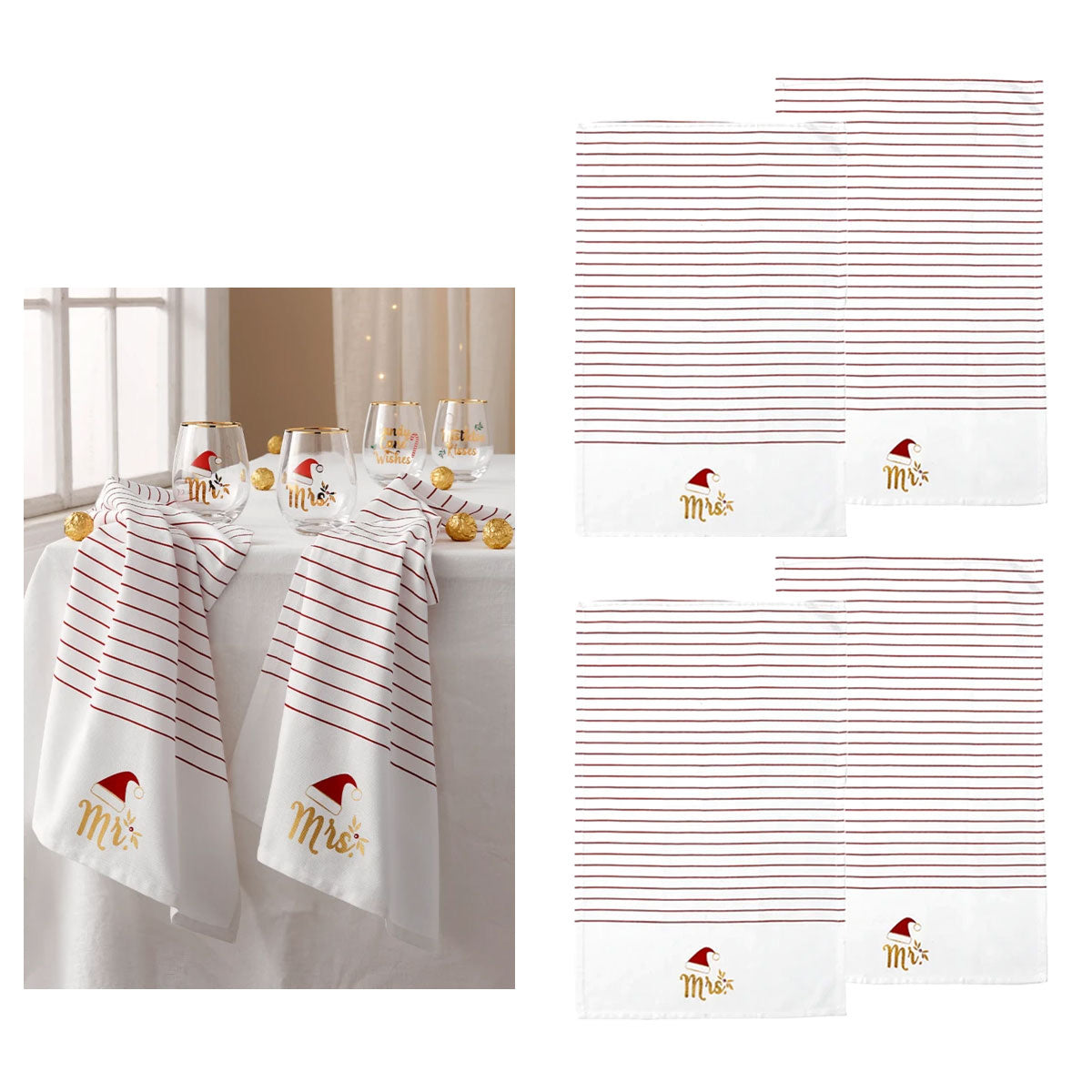 Ladelle Mr & Mrs Christmas Hat Kitchen Towels Set of 4 - Royalratri