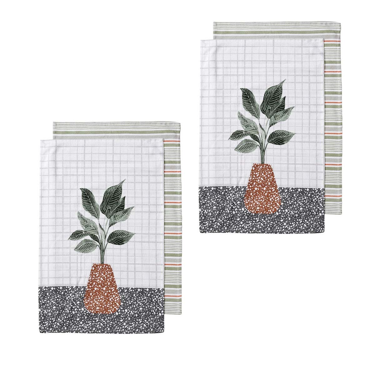 Ladelle Revive Plants Kitchen Towels Brown Pot Set of 4 - Royalratri