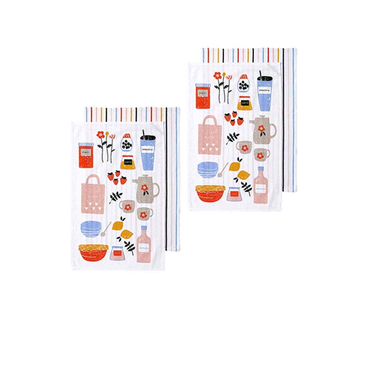 Ladelle Sunday Market Kitchen Towels Blue Multi Set of 4 - Royalratri