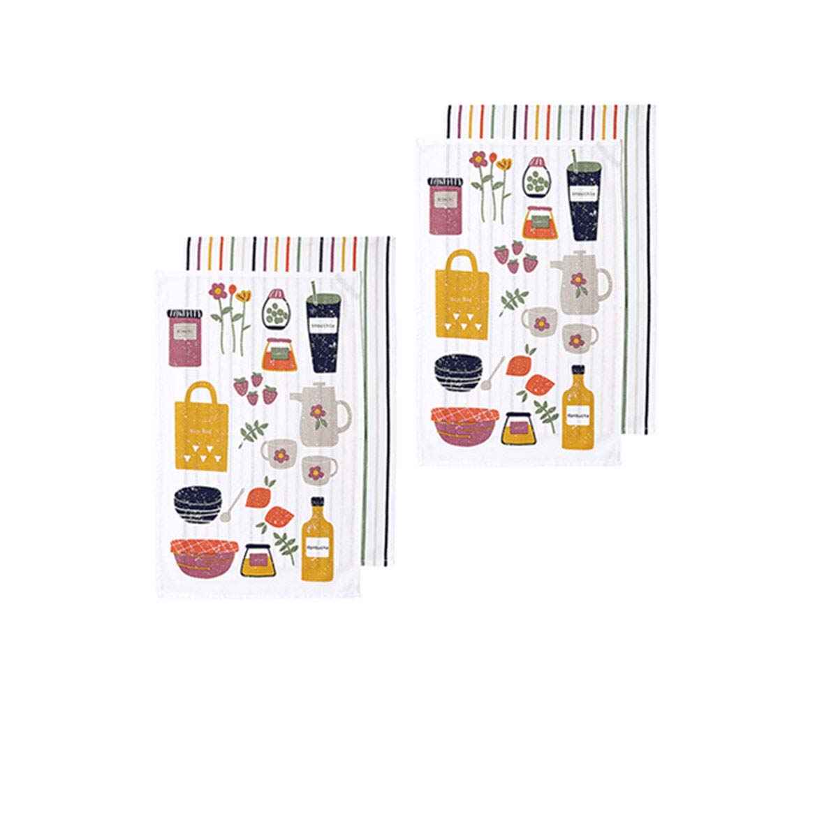 Ladelle Sunday Market Kitchen Towels Yellow Multi Set of 4 - Royalratri
