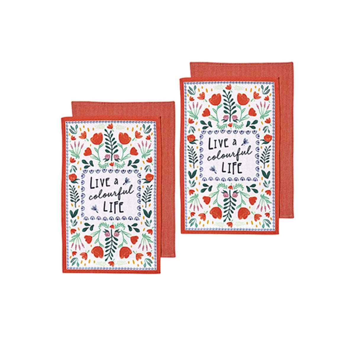 Ladelle Villa Kitchen Towels Red Set of 4 - Royalratri