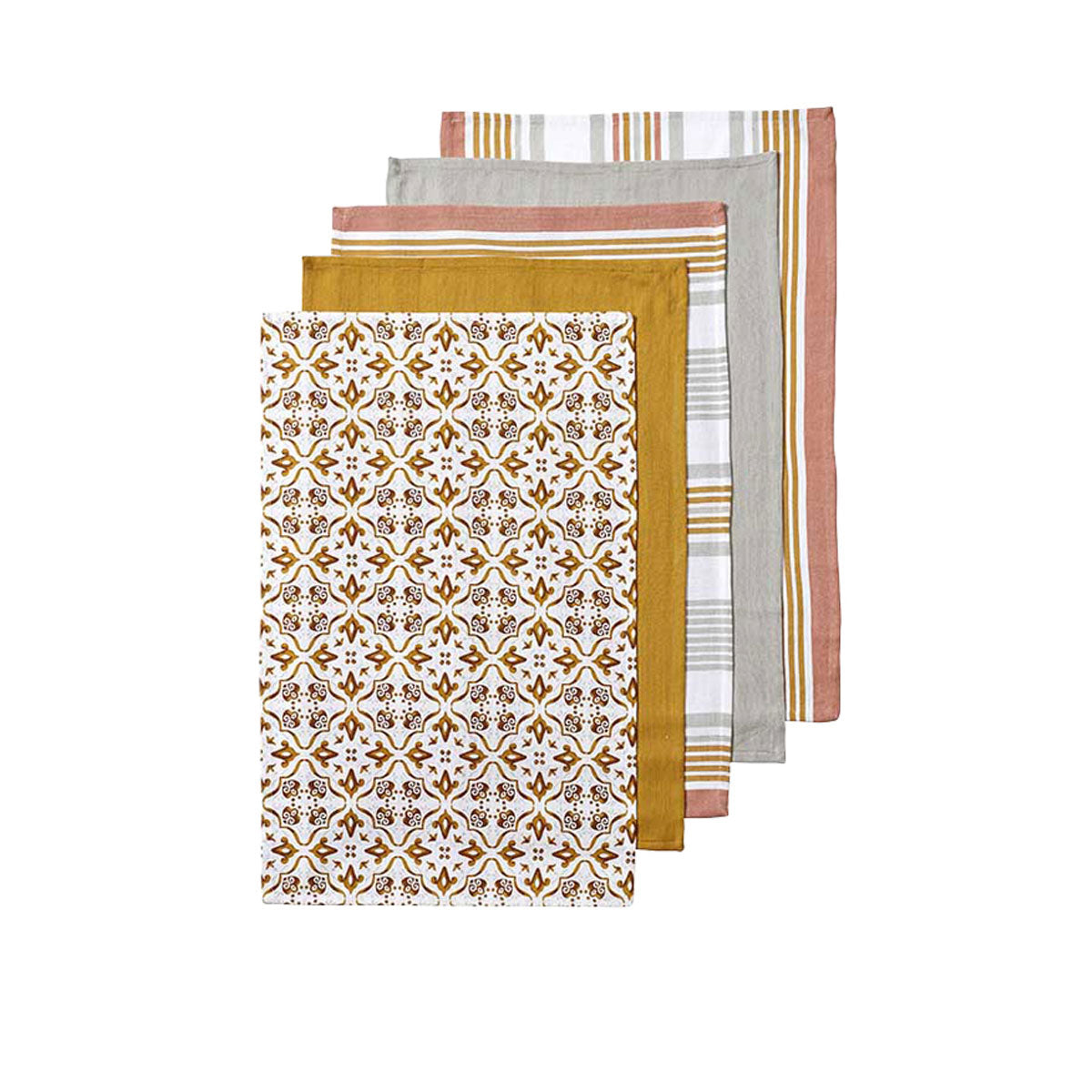 Ladelle Tile Kitchen Towels Gold Set of 5 - Royalratri