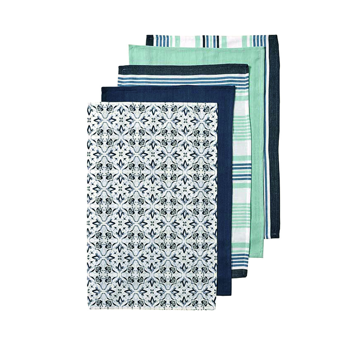 Ladelle Tile Kitchen Towels Navy Set of 5 - Royalratri