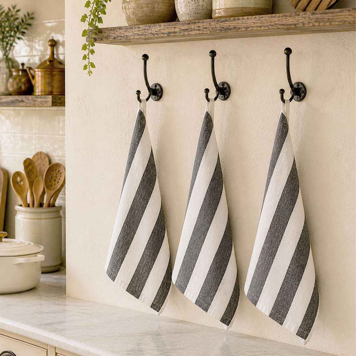Rans Alfresco Stripes Tea Towels Black Set of 3 - Royalratri