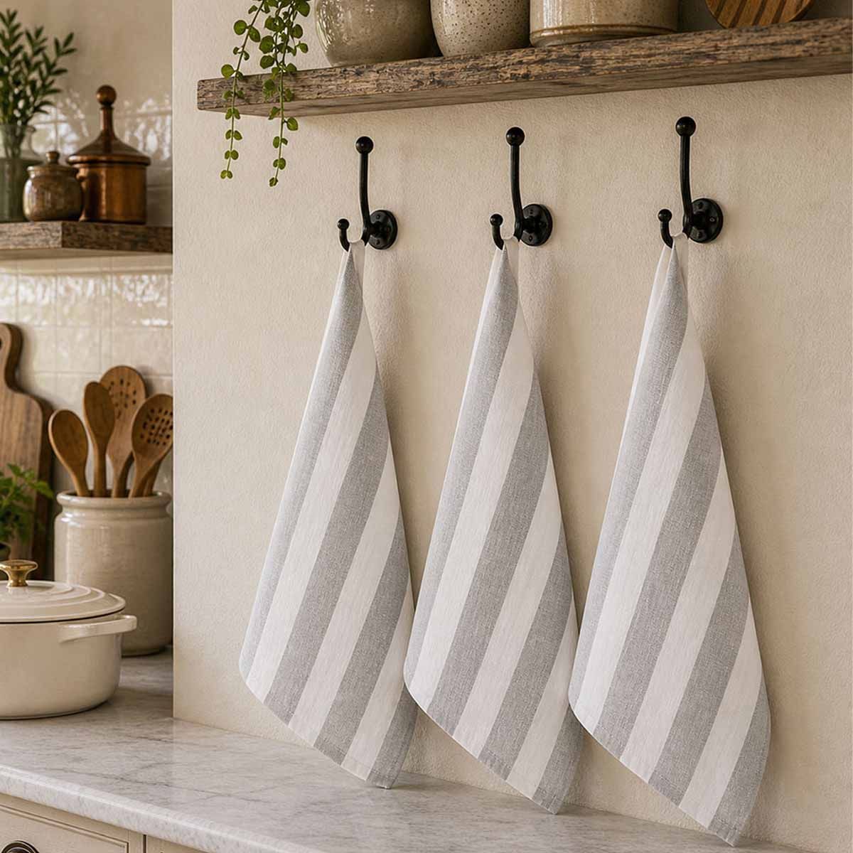 Rans Alfresco Stripes Tea Towels Grey Set of 3 - Royalratri