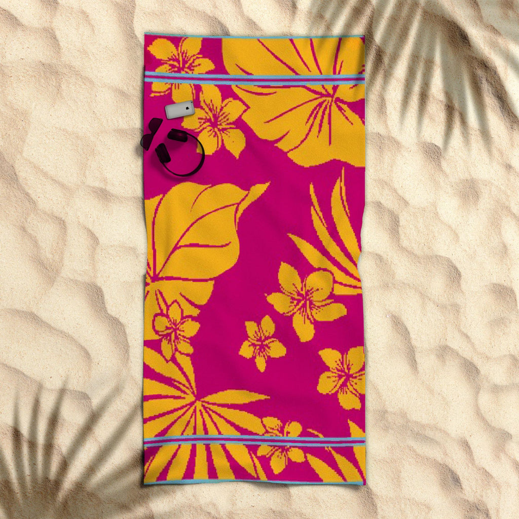 Premium Cotton Jacquard Beach Towel Floral Hawaii Pink