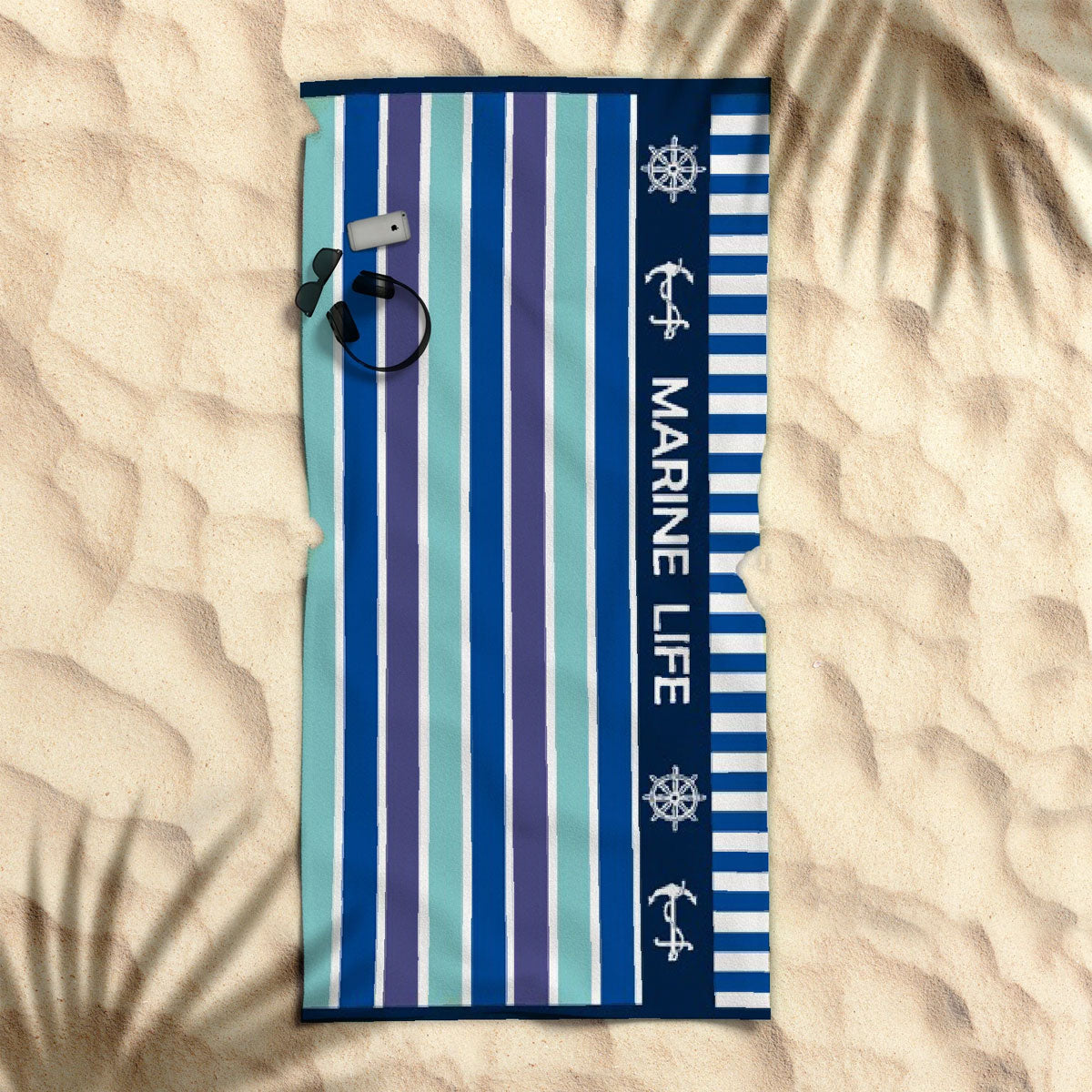Premium Cotton Jacquard Beach Towel Marine Life Blue