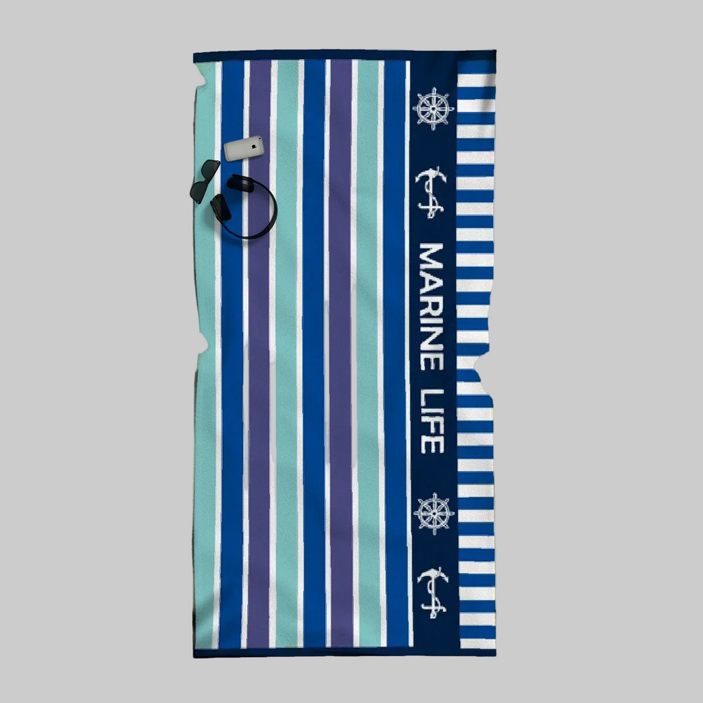 Premium Cotton Jacquard Beach Towel Marine Life Blue