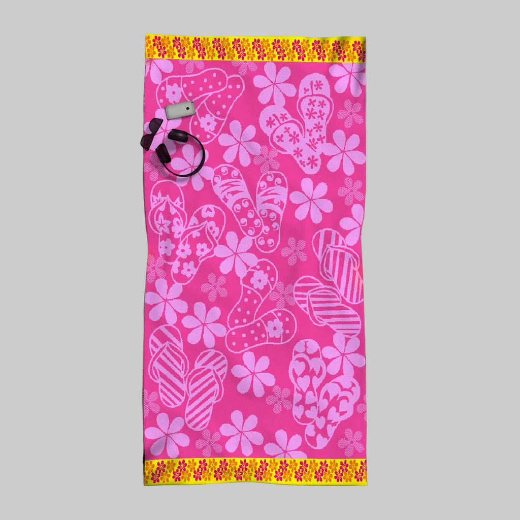 Premium Cotton Jacquard Beach Towel Thongs Pink