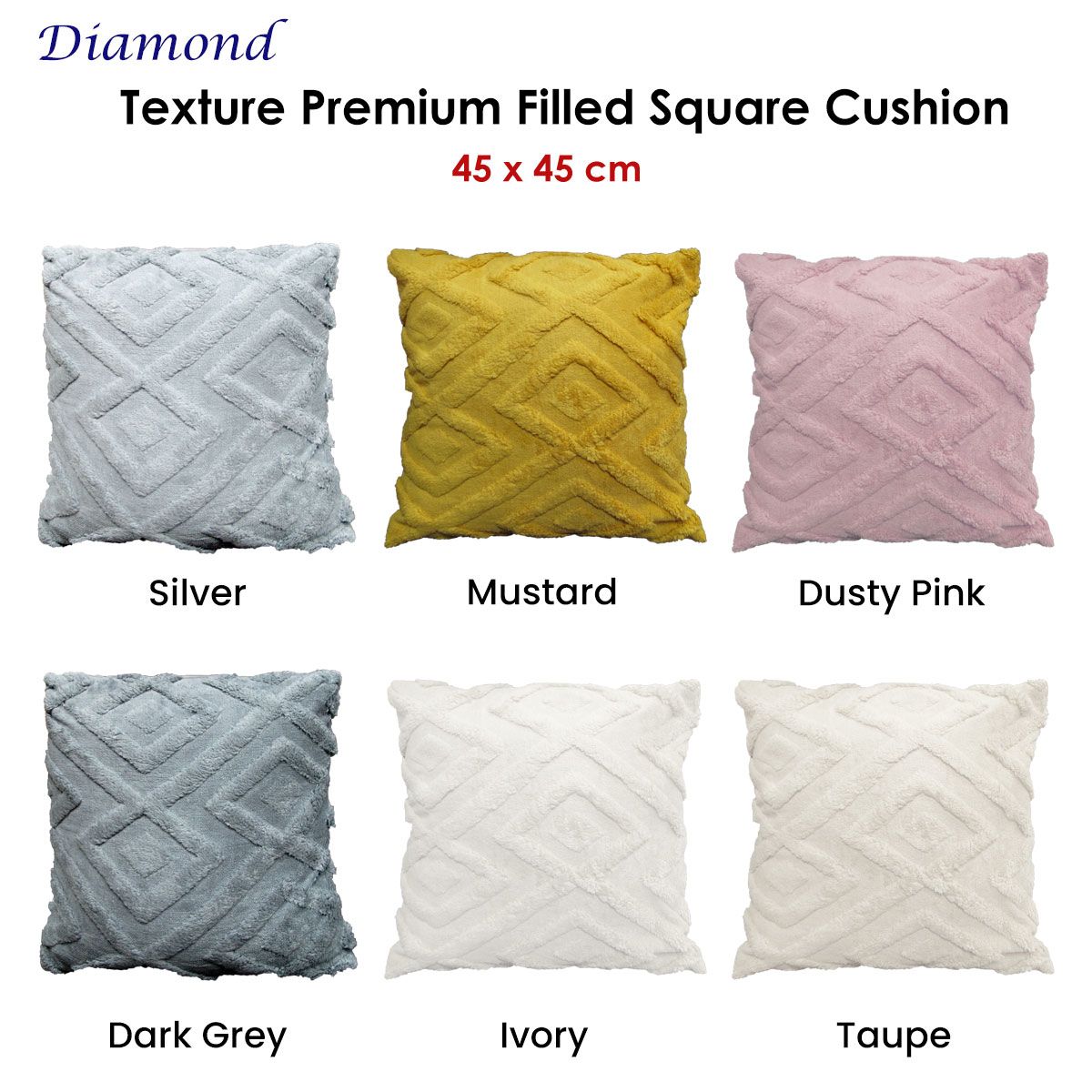 Diamond Texture Filled Cushion Square - 45cm x 45cm Dusty Pink