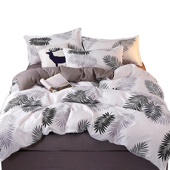 PALM LEAVES PATTERN SHEET QUILT COVER SET DOUBLE