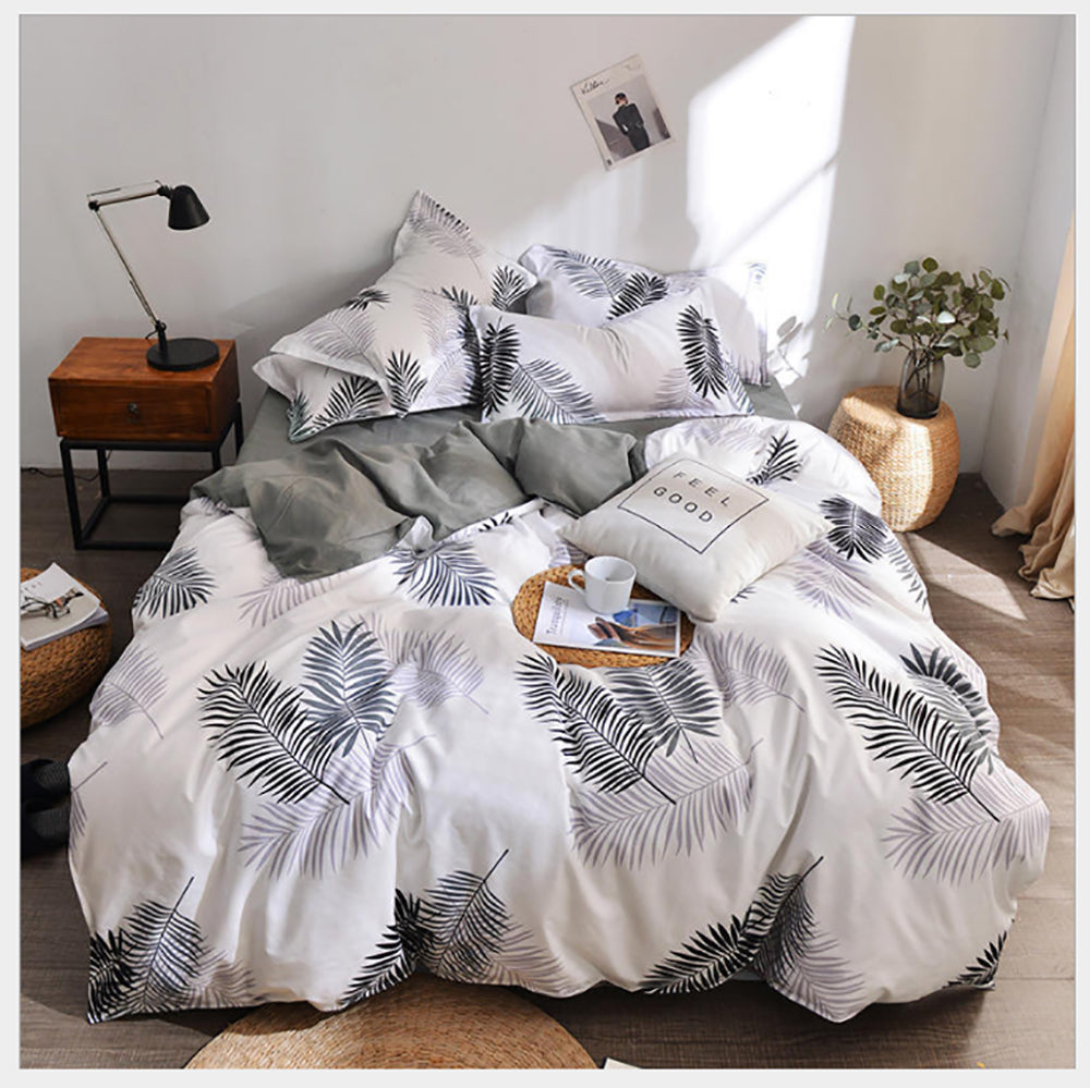 PALM LEAVES PATTERN SHEET QUILT COVER SET KING