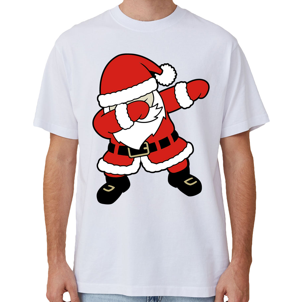 100% Cotton Christmas T-shirt Adult Unisex Tee Tops Funny Santa Party Custume, Dancing Santa (White), S