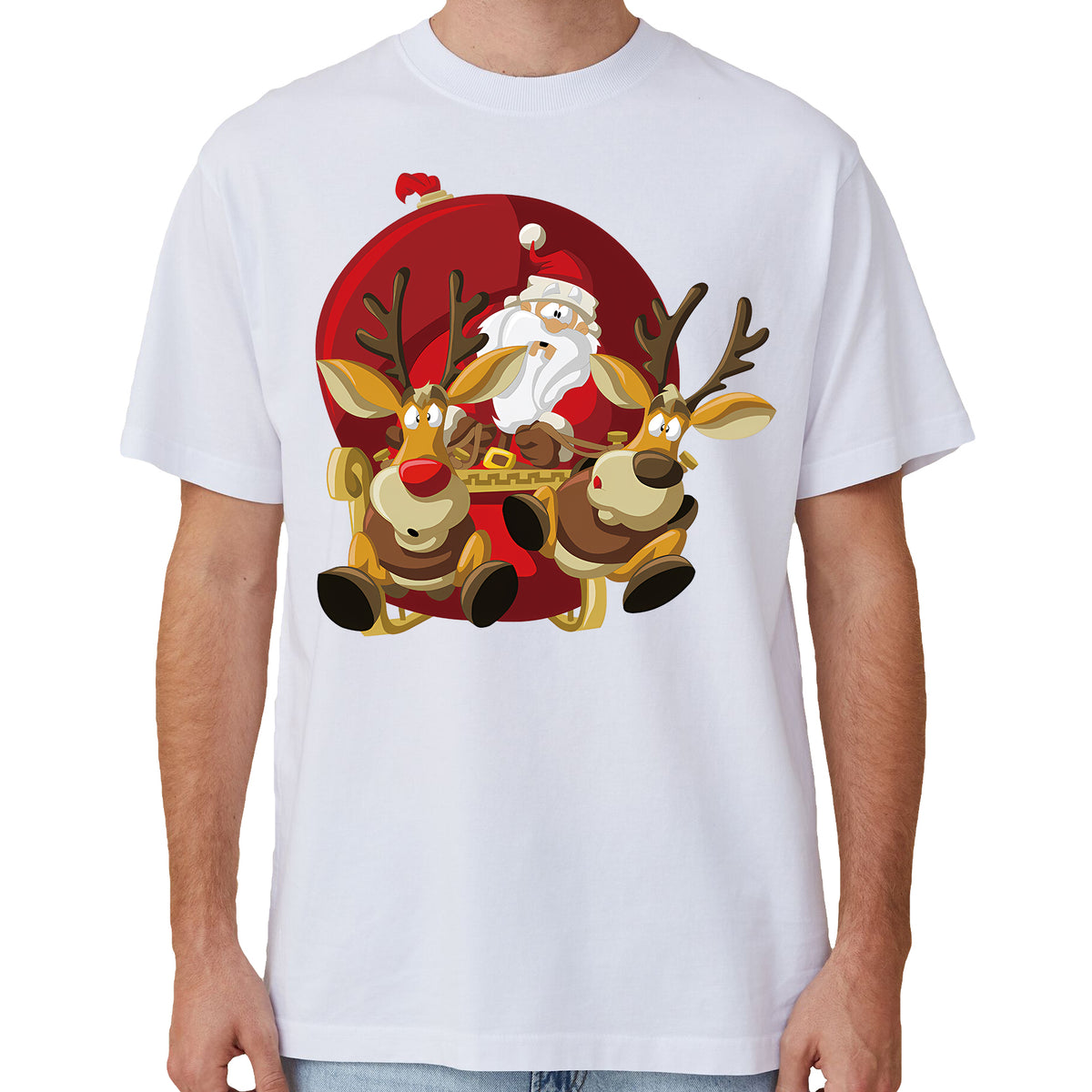 100% Cotton Christmas T-shirt Adult Unisex Tee Tops Funny Santa Party Custume, Santas Sleigh (White), S