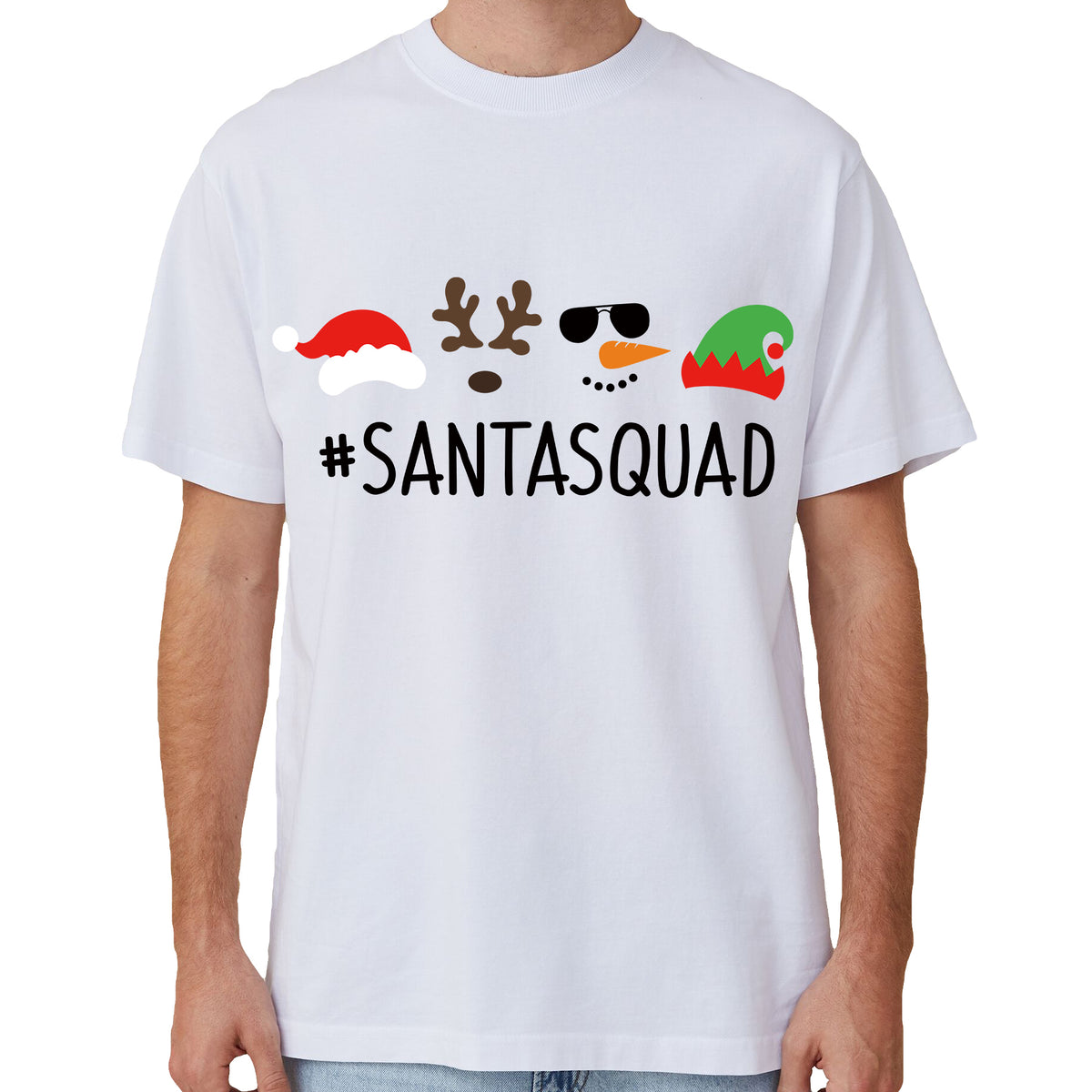 100% Cotton Christmas T-shirt Adult Unisex Tee Tops Funny Santa Party Custume, Santa Squad (White), S
