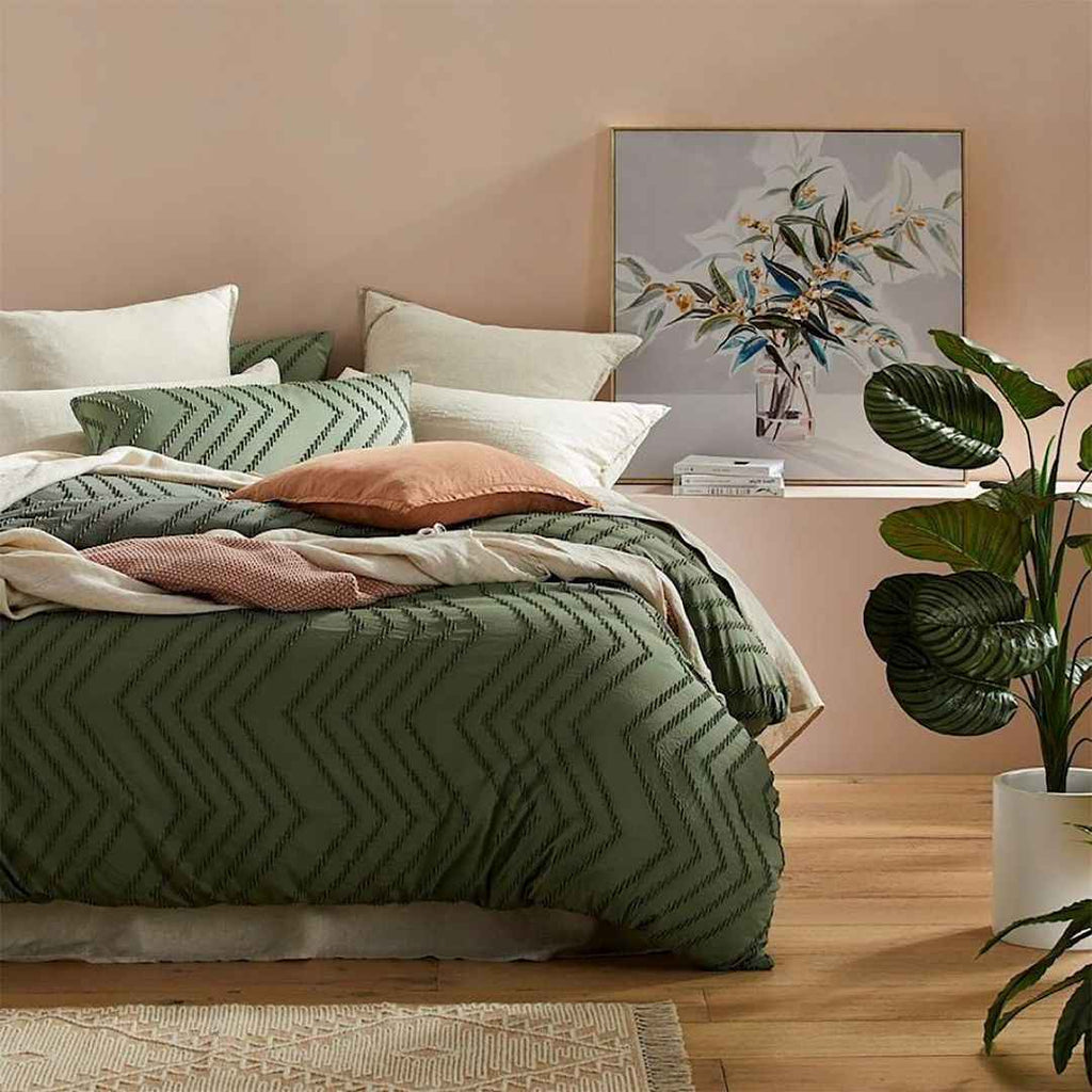 Wave Jacquard Quilt Cover Set Dark Green King