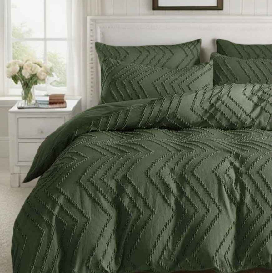 Wave Jacquard Quilt Cover Set Dark Green Queen