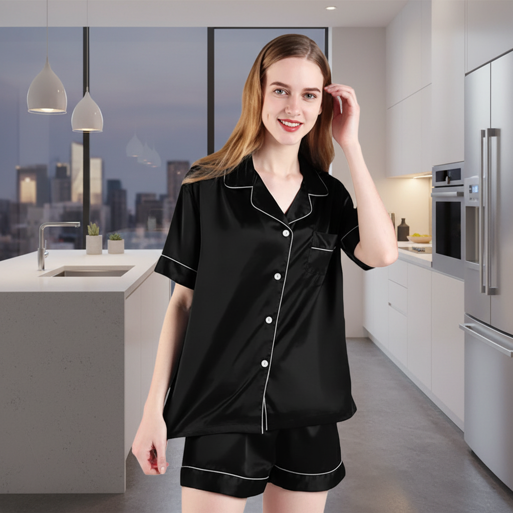 Satin Short Women Pajamas Set  Large
