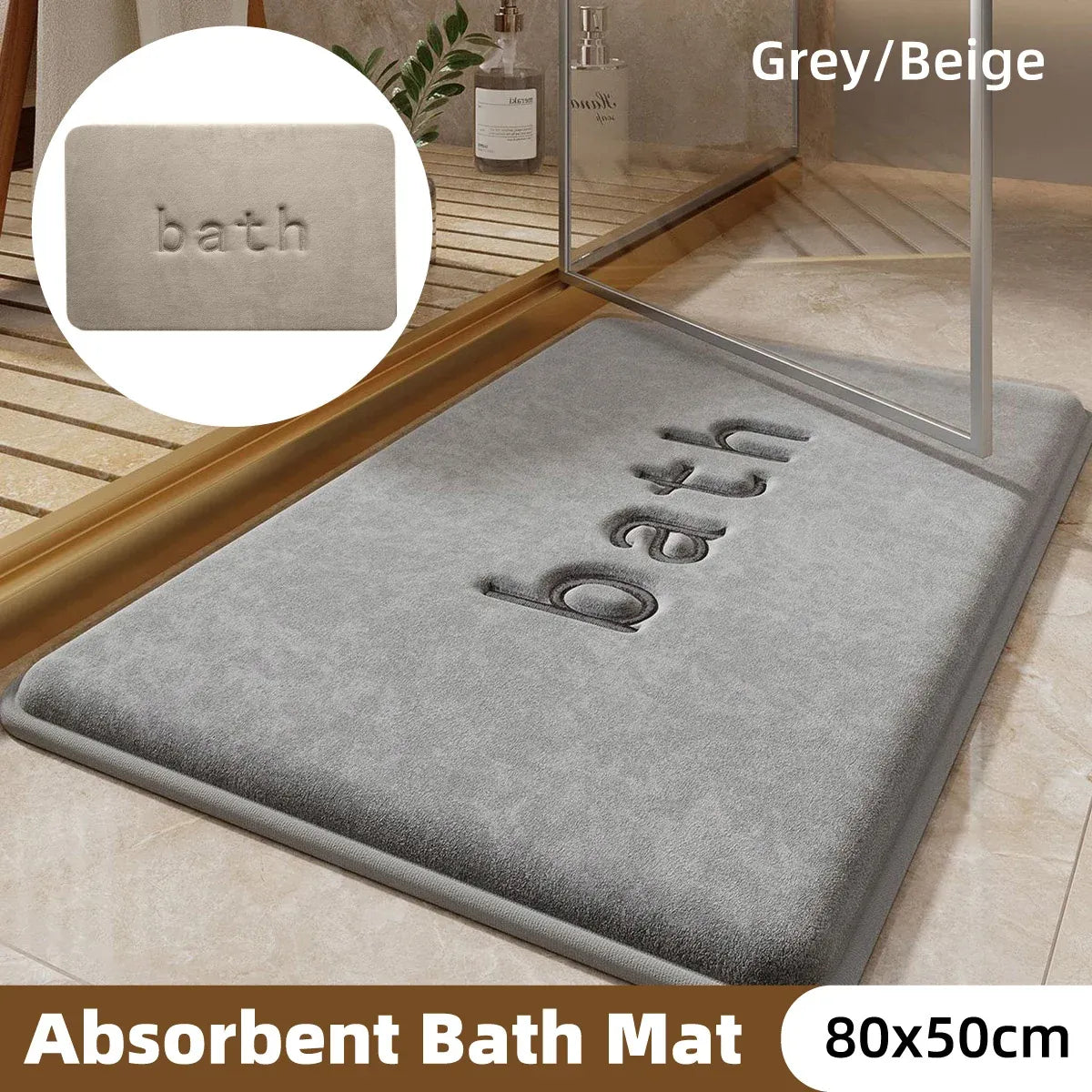 Bathroom Floor Mat Model A Water Absorbent Mat Anti Slip Toilet Carpet Rug Soft - Grey