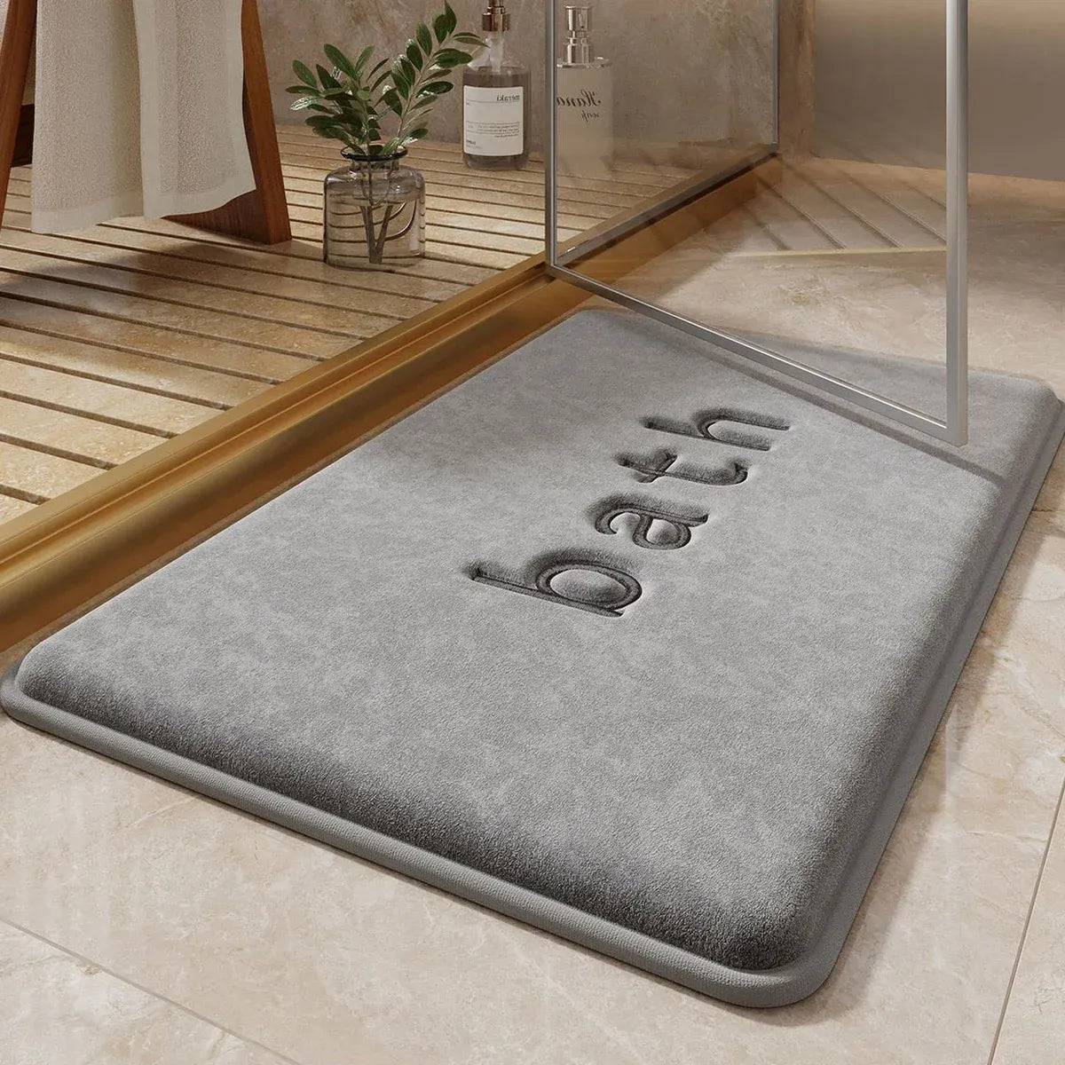 Bathroom Floor Mat Model A Water Absorbent Mat Anti Slip Toilet Carpet Rug Soft - Grey