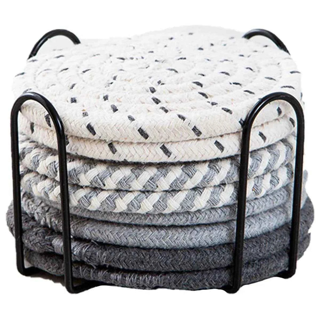 Round Cotton Woven Coaster Grey 8pc - Royalratri