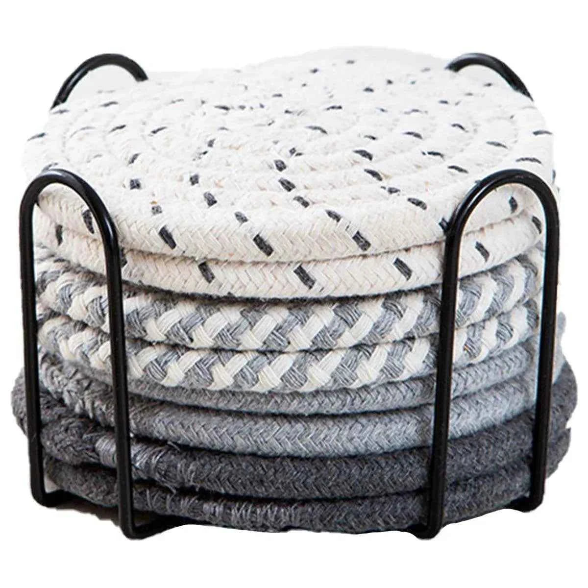 Round Cotton Woven Coaster Grey 8pc - Royalratri