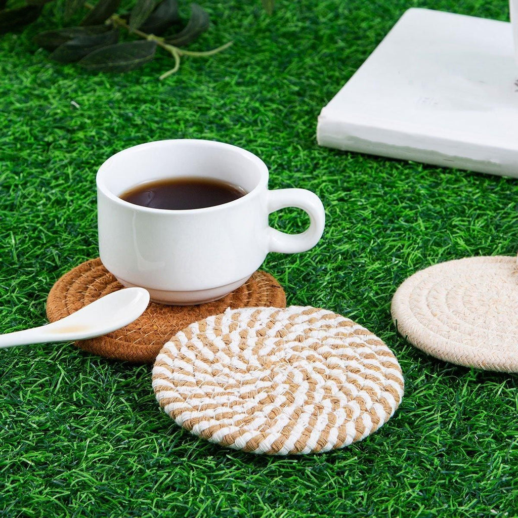 Round Cotton Woven Coaster Grey 8pc - Royalratri