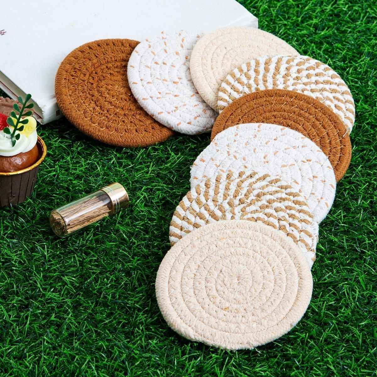 Round Cotton Woven Coaster Mixed 8pc - Royalratri
