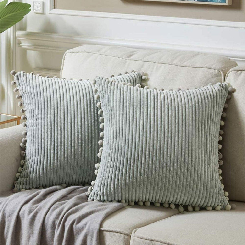 Corduroy Pillow Cover Luxury Decorative Cushion Case for Sofa Living Room Grey 2 Pack - Royalratri