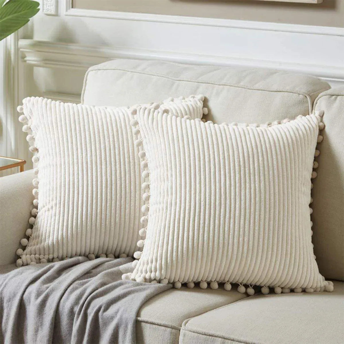 Corduroy Pillow Cover Luxury Decorative Cushion Case for Sofa Living Room White 2 Pack - Royalratri
