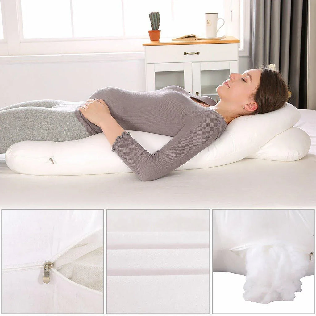 U-shaped All-Cotton Maternity Pillow Multifunctional Lumbar Side Sleep Cushion - Grey