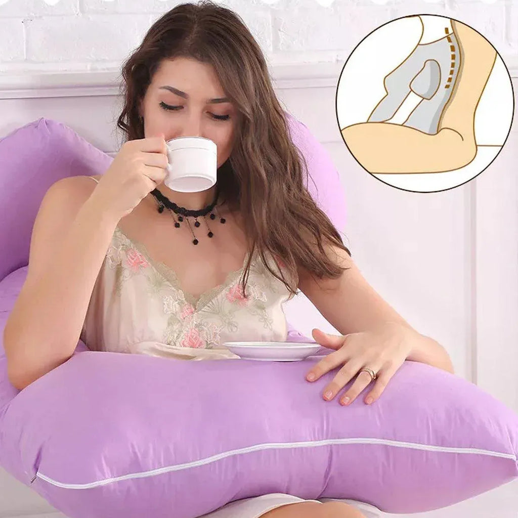 U-shaped All-Cotton Maternity Pillow Multifunctional Lumbar Side Sleep Cushion - Grey