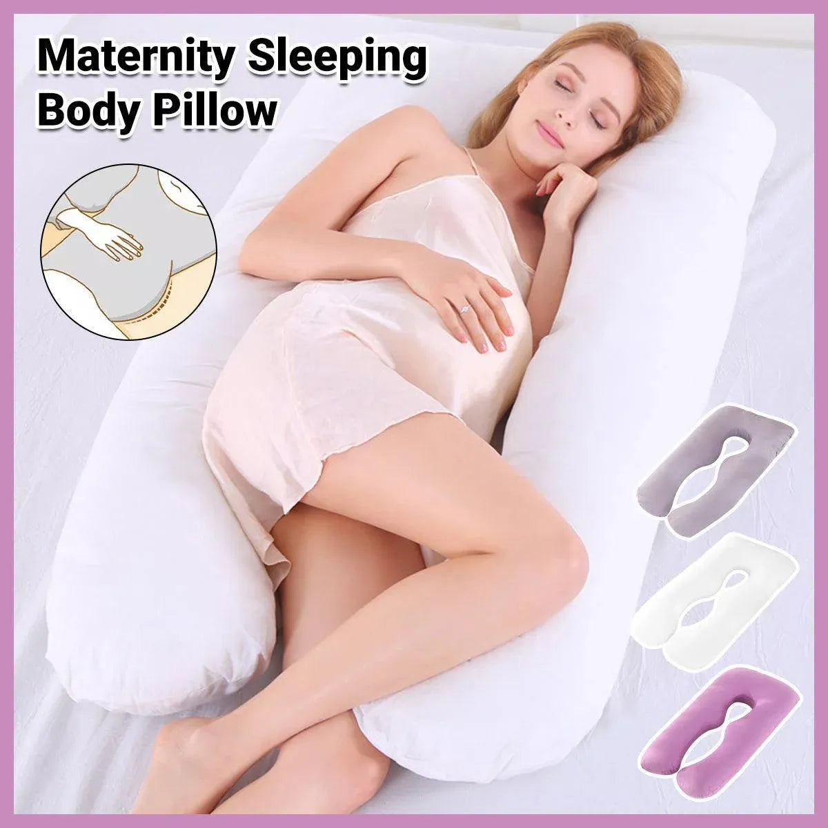U-shaped All-Cotton Maternity Pillow Multifunctional Lumbar Side Sleep Cushion - White