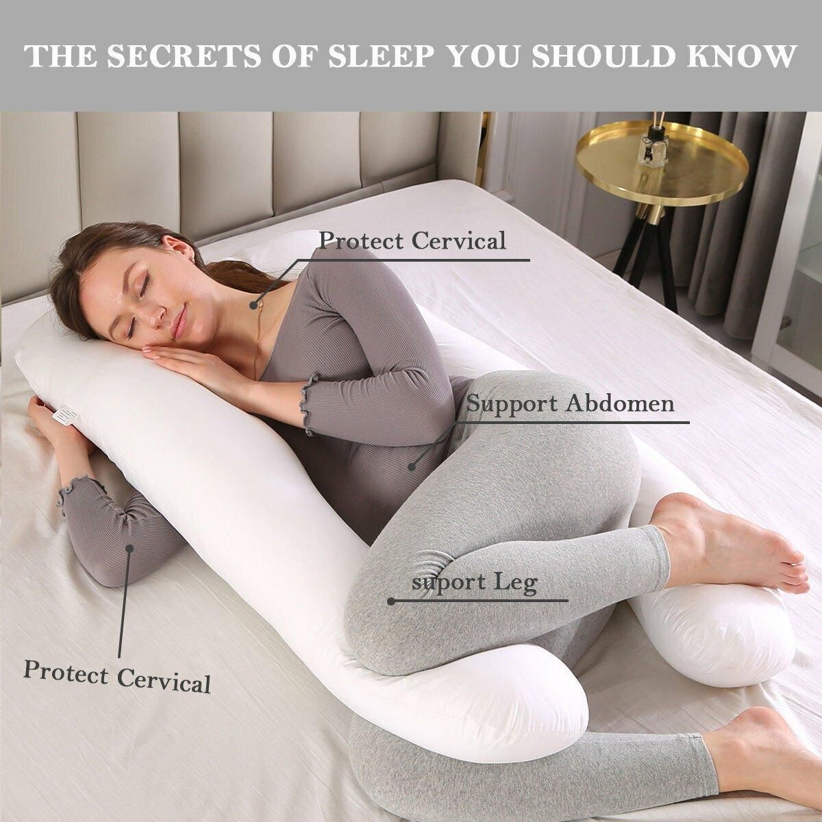 U-shaped All-Cotton Maternity Pillow Multifunctional Lumbar Side Sleep Cushion - White