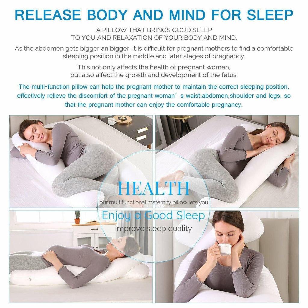 U-shaped All-Cotton Maternity Pillow Multifunctional Lumbar Side Sleep Cushion - White