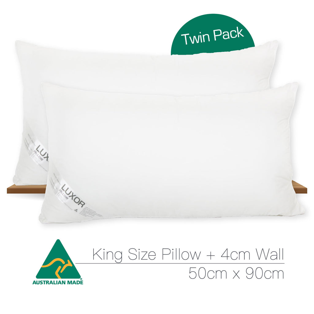 Luxor Australian Made Hotel King Size Pillow with 4cm Wall Twin Pack - Royalratri